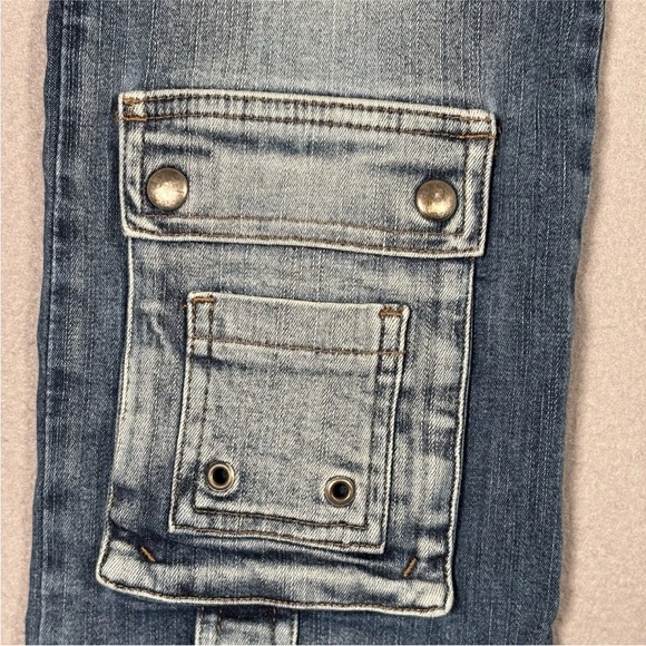 Vintage Y2K Bebe Maxi Cargo Jeans Womens Small Blue Stretch Denim Grunge Pockets - Picture 5 of 15